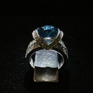 Blue Oval Cubic Zirconia Engagement-type Channel Set Bridge Ring size 7